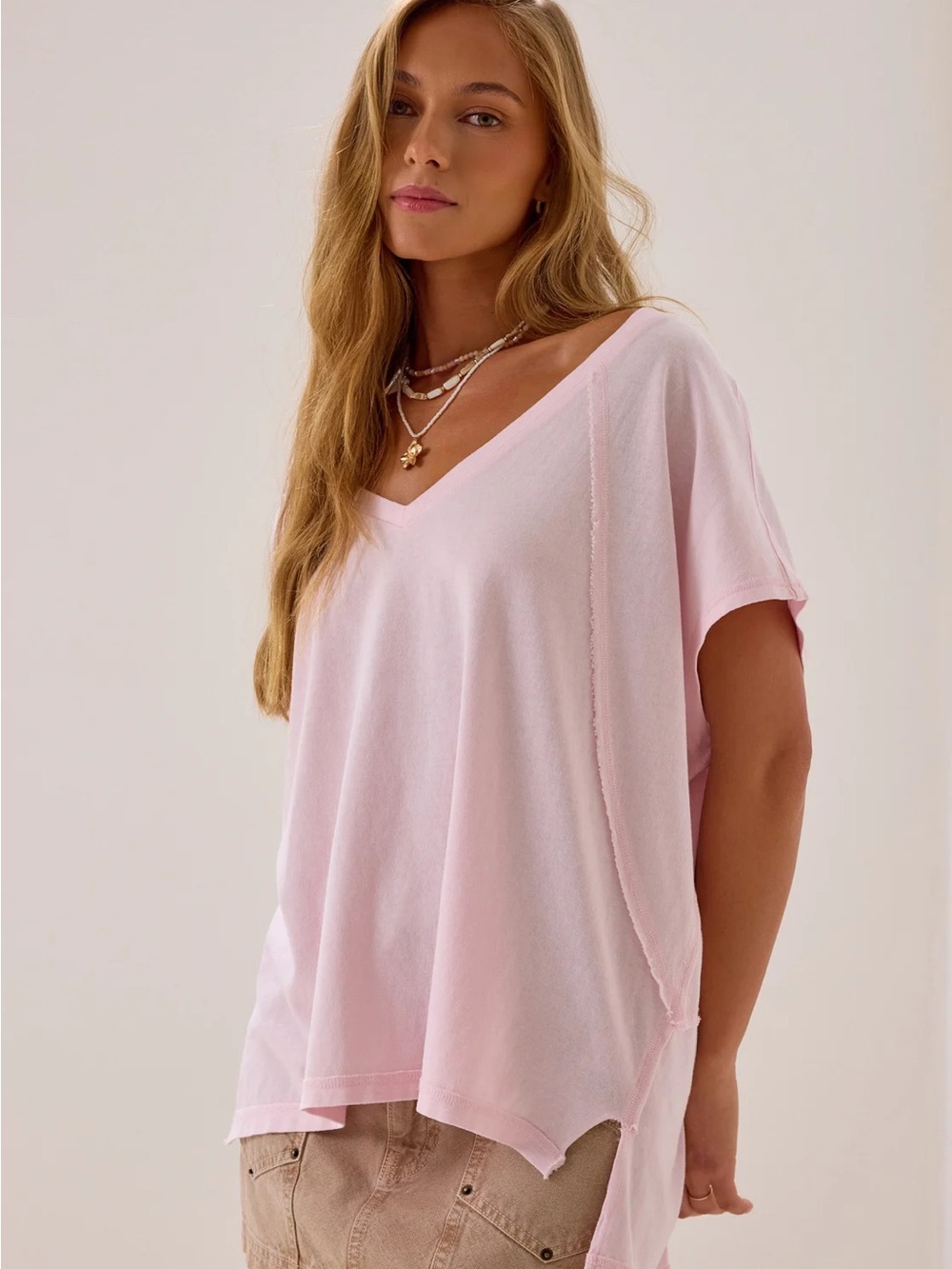 Double Zero Light Pink Raw Seam Top
